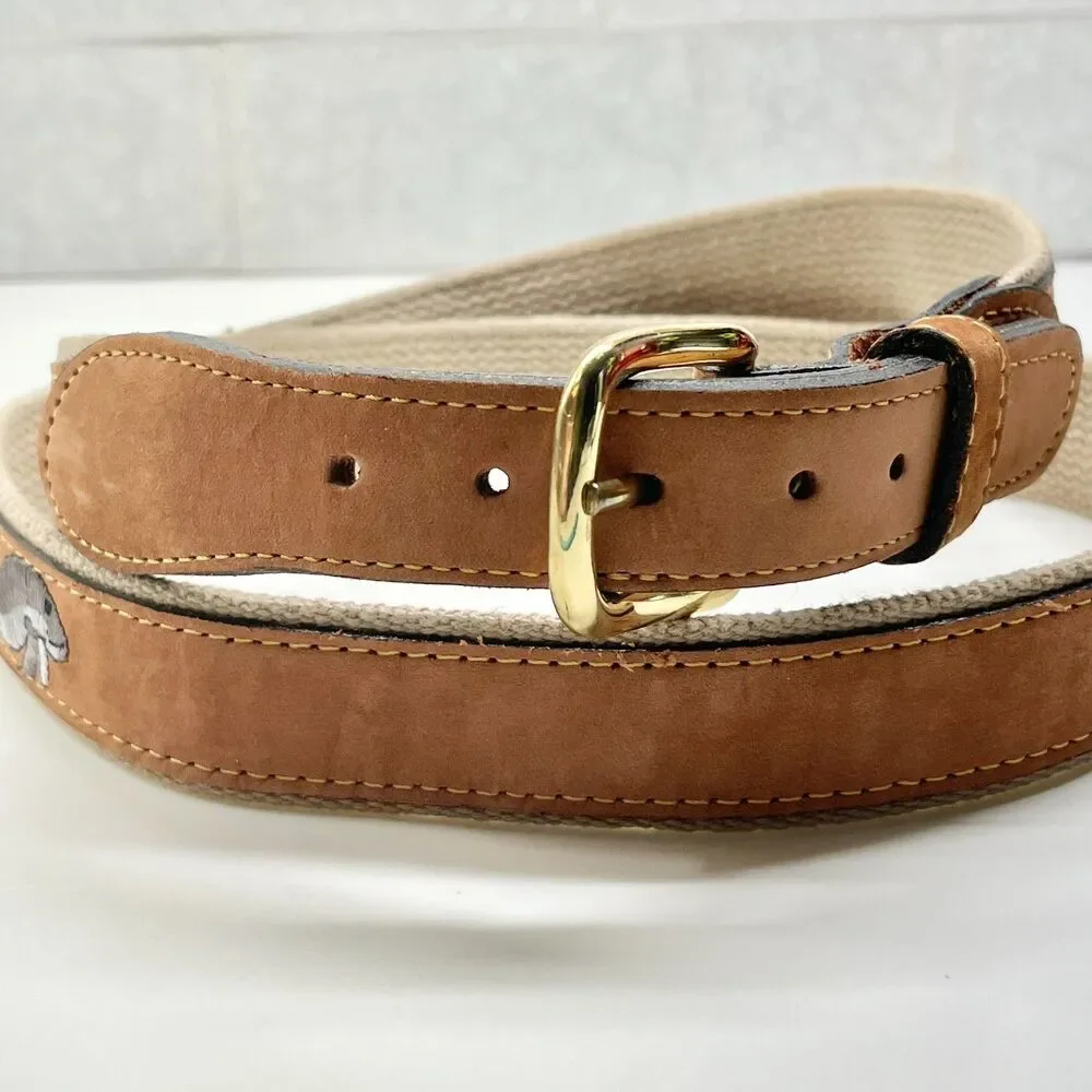 Vtg Zeppelin Mens Manatee Tan Brown Leather Belt Size 46 XL Nautical Brass USA